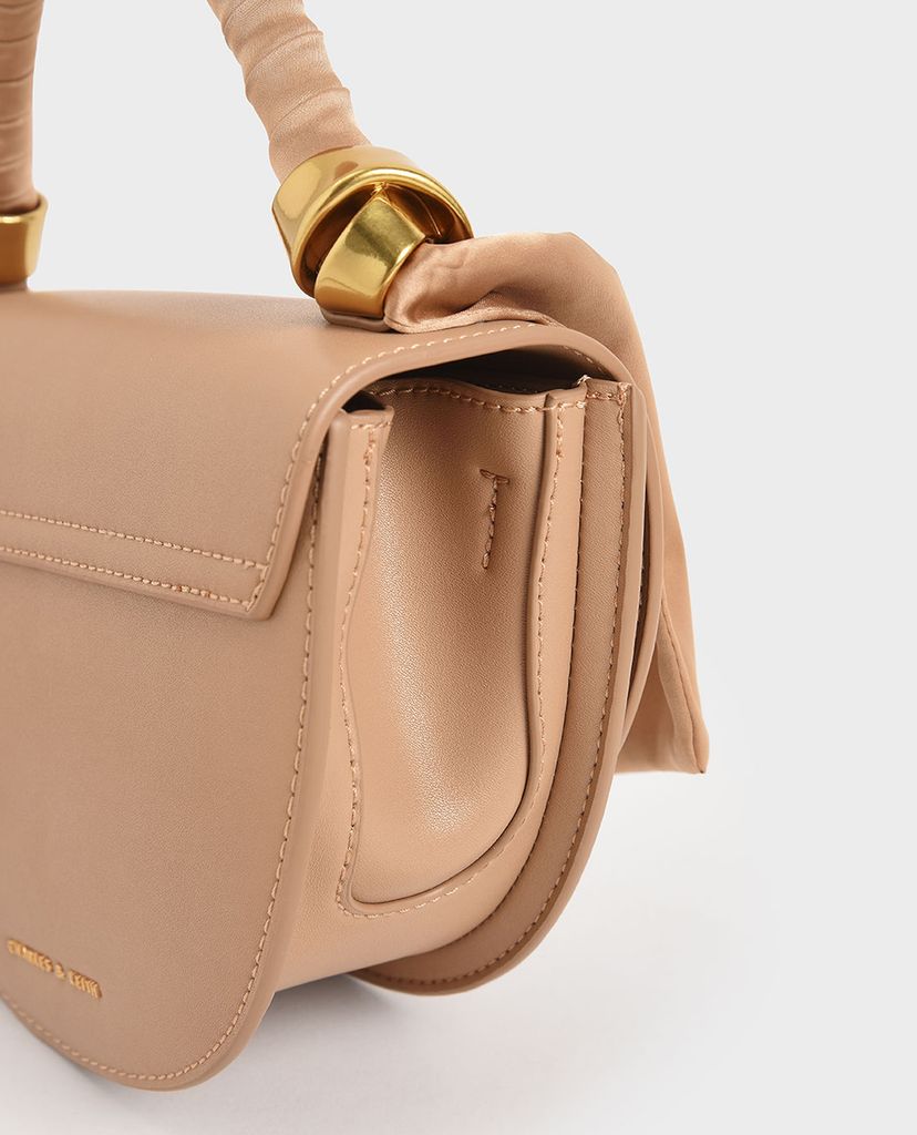 CHARLES & KEITH - Túi xách tay nữ hình bán nguyệt Satin Pleated Scarf
