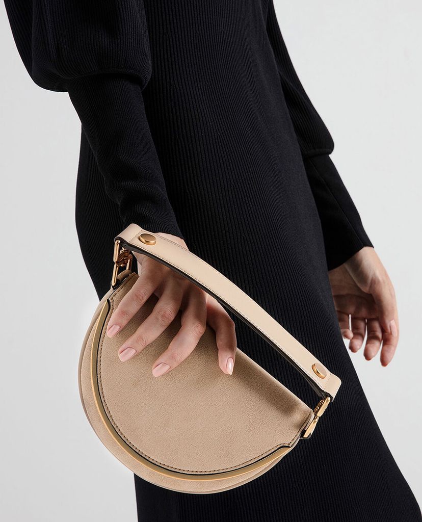 CHARLES & KEITH - Túi xách tay Textured Top Handle Semi Circle