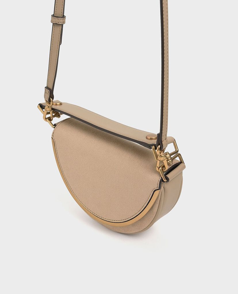 CHARLES & KEITH - Túi xách tay Textured Top Handle Semi Circle