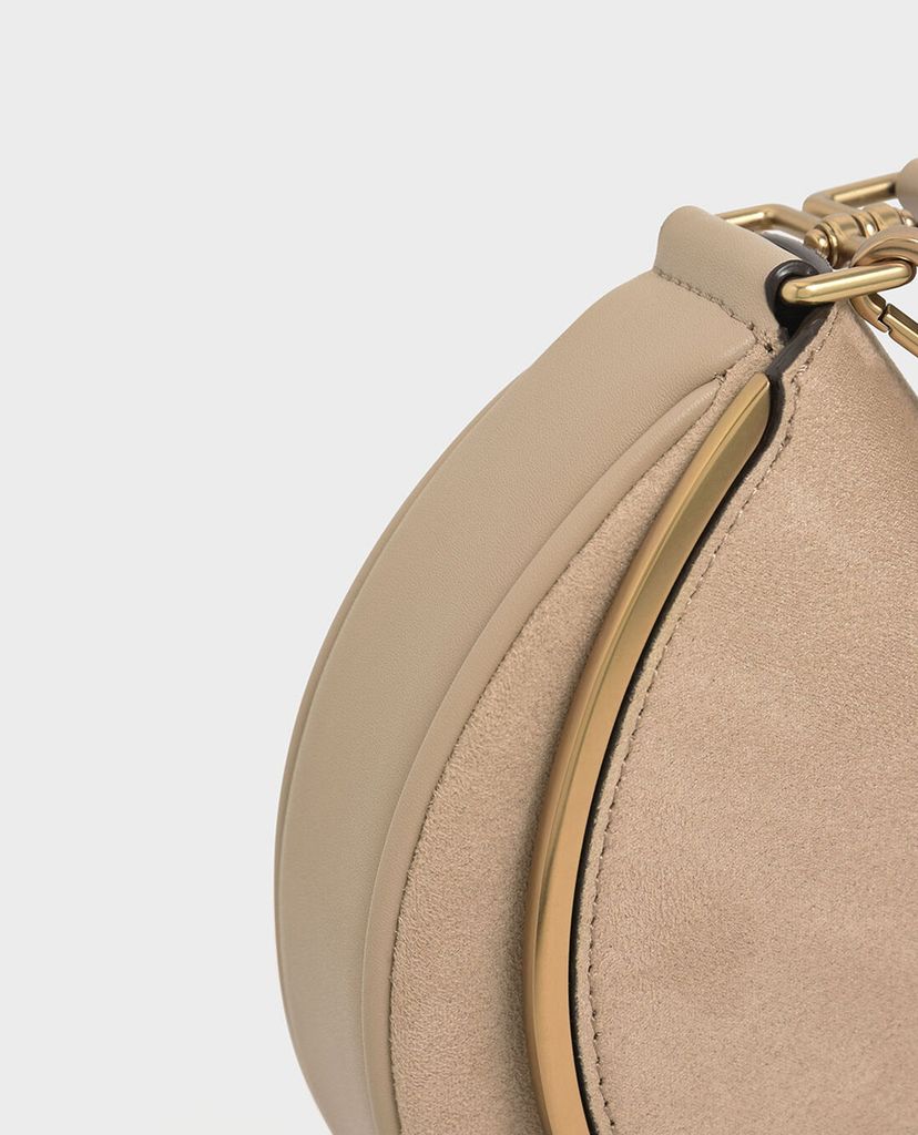 CHARLES & KEITH - Túi xách tay Textured Top Handle Semi Circle