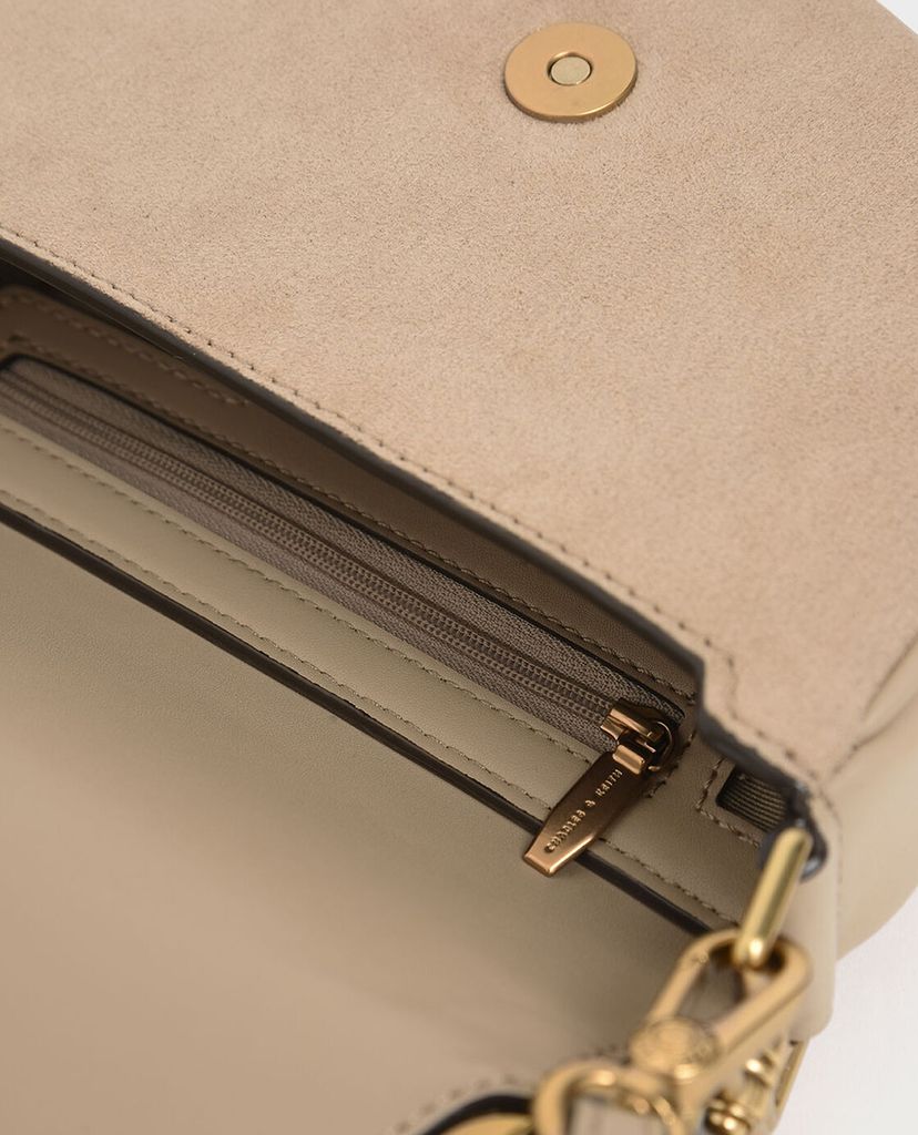 CHARLES & KEITH - Túi xách tay Textured Top Handle Semi Circle