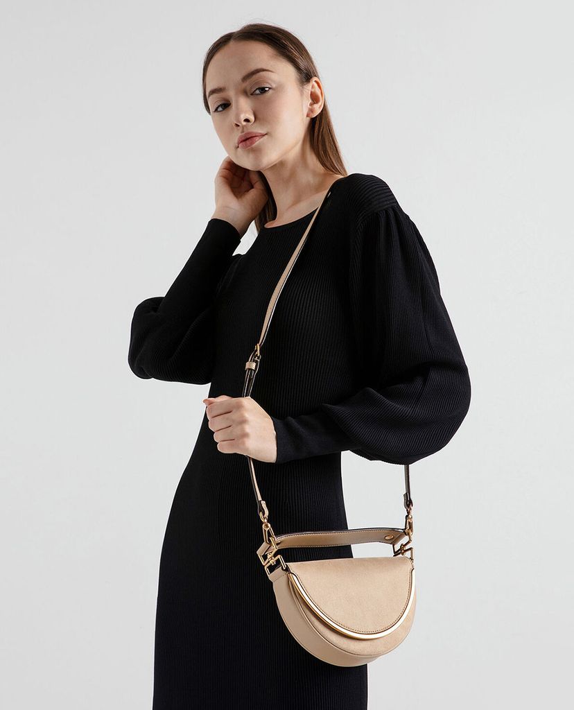 CHARLES & KEITH - Túi xách tay Textured Top Handle Semi Circle