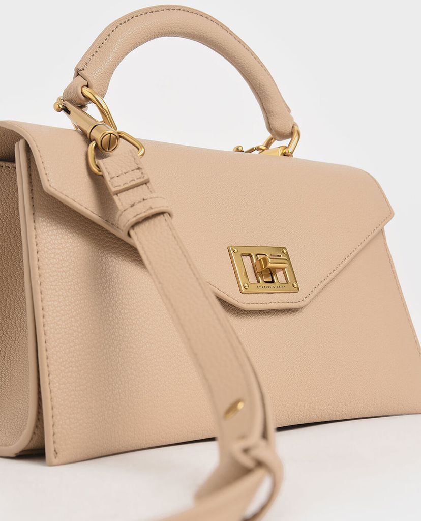 CHARLES & KEITH - Túi xách tay nữ chữ nhật Turn Lock