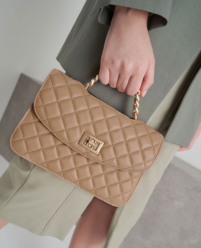CHARLES & KEITH - Túi đeo chéo nữ chữ nhật Quilted Turn Lock
