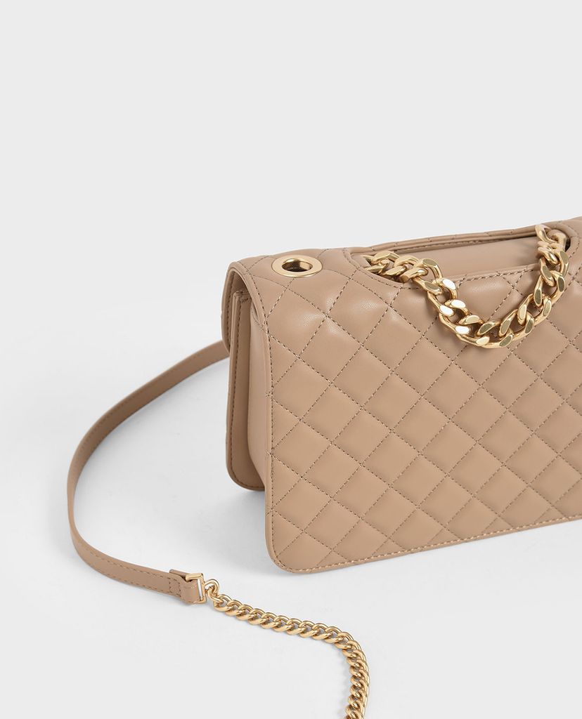 CHARLES & KEITH - Túi đeo chéo nữ chữ nhật Quilted Turn Lock