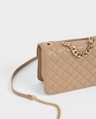 CHARLES & KEITH - Túi đeo chéo nữ chữ nhật Quilted Turn Lock