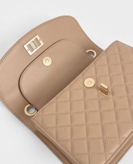CHARLES & KEITH - Túi đeo chéo nữ chữ nhật Quilted Turn Lock
