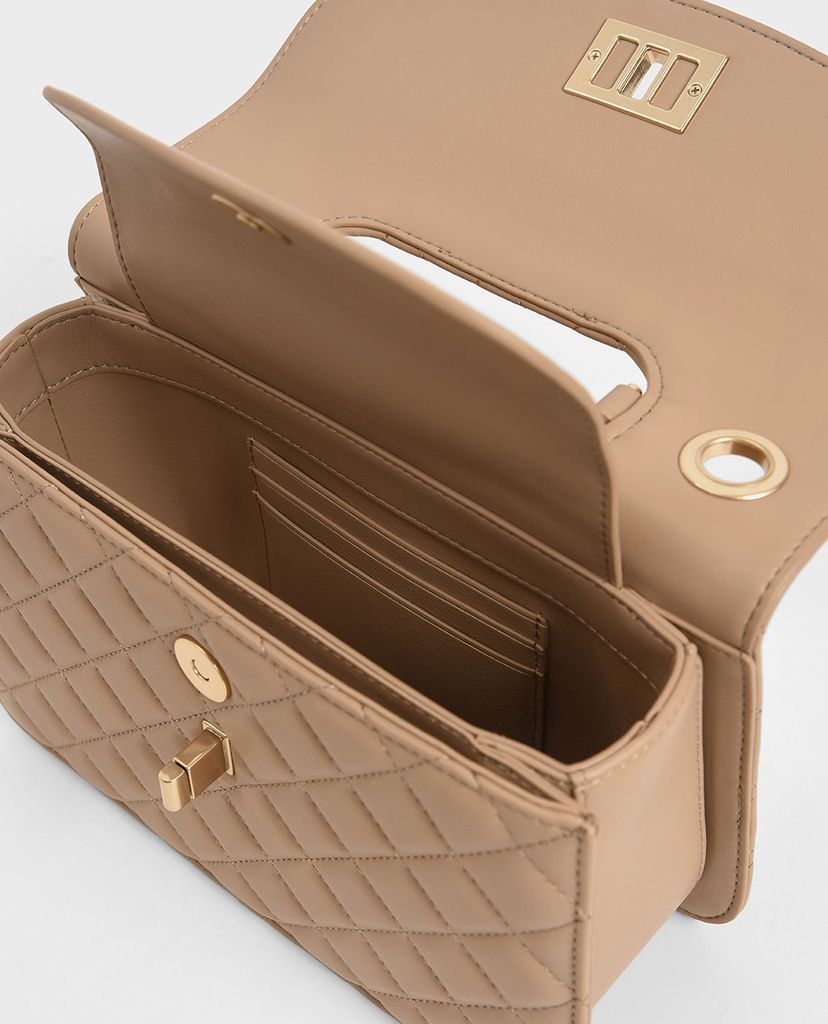 CHARLES & KEITH - Túi đeo chéo nữ chữ nhật Quilted Turn Lock