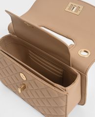 CHARLES & KEITH - Túi đeo chéo nữ chữ nhật Quilted Turn Lock