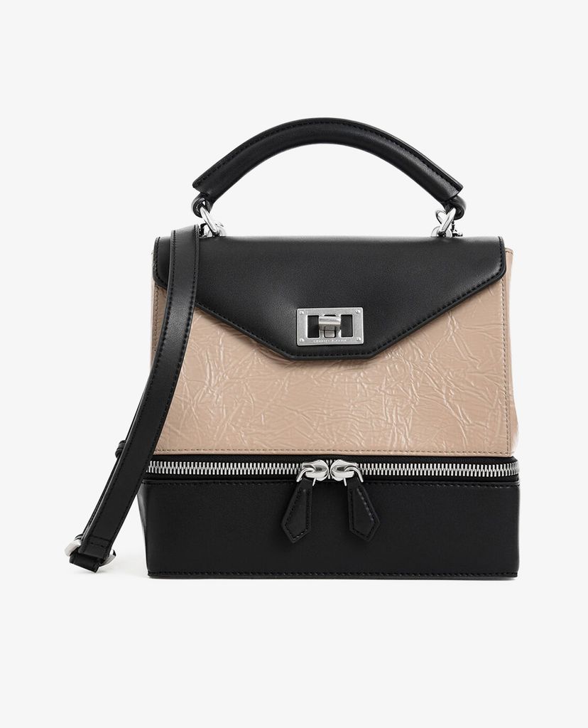 CHARLES & KEITH - Túi xách tay Wrinkled Effect Two Way Zip Top