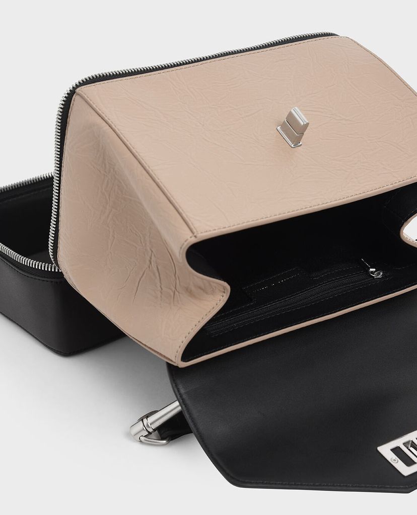 CHARLES & KEITH - Túi xách tay Wrinkled Effect Two Way Zip Top