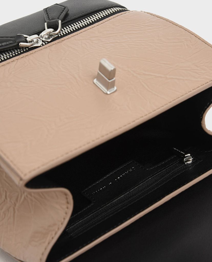 CHARLES & KEITH - Túi xách tay Wrinkled Effect Two Way Zip Chain