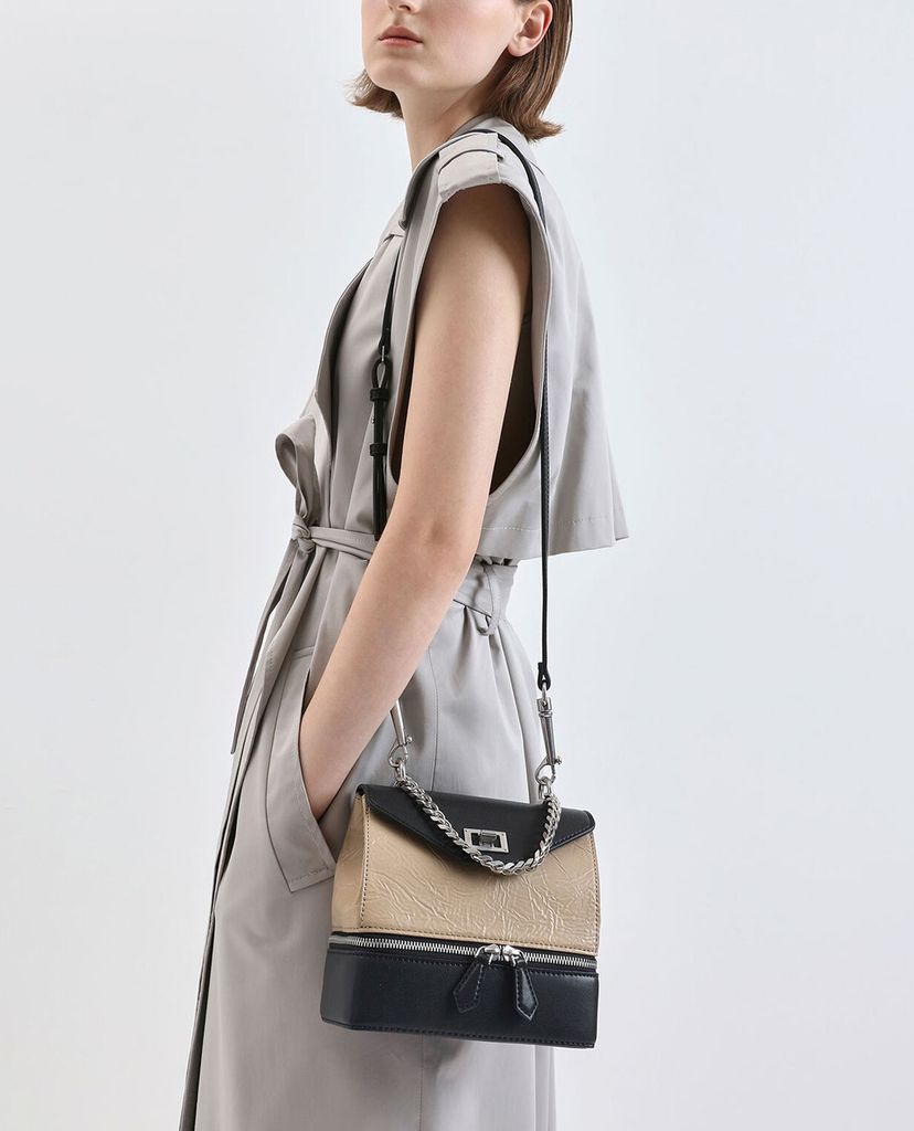 CHARLES & KEITH - Túi xách tay Wrinkled Effect Two Way Zip Chain