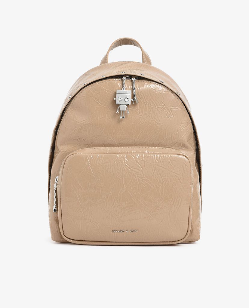 CHARLES & KEITH - Balo da gợn sóng Robot Charm Wrinkled Patent