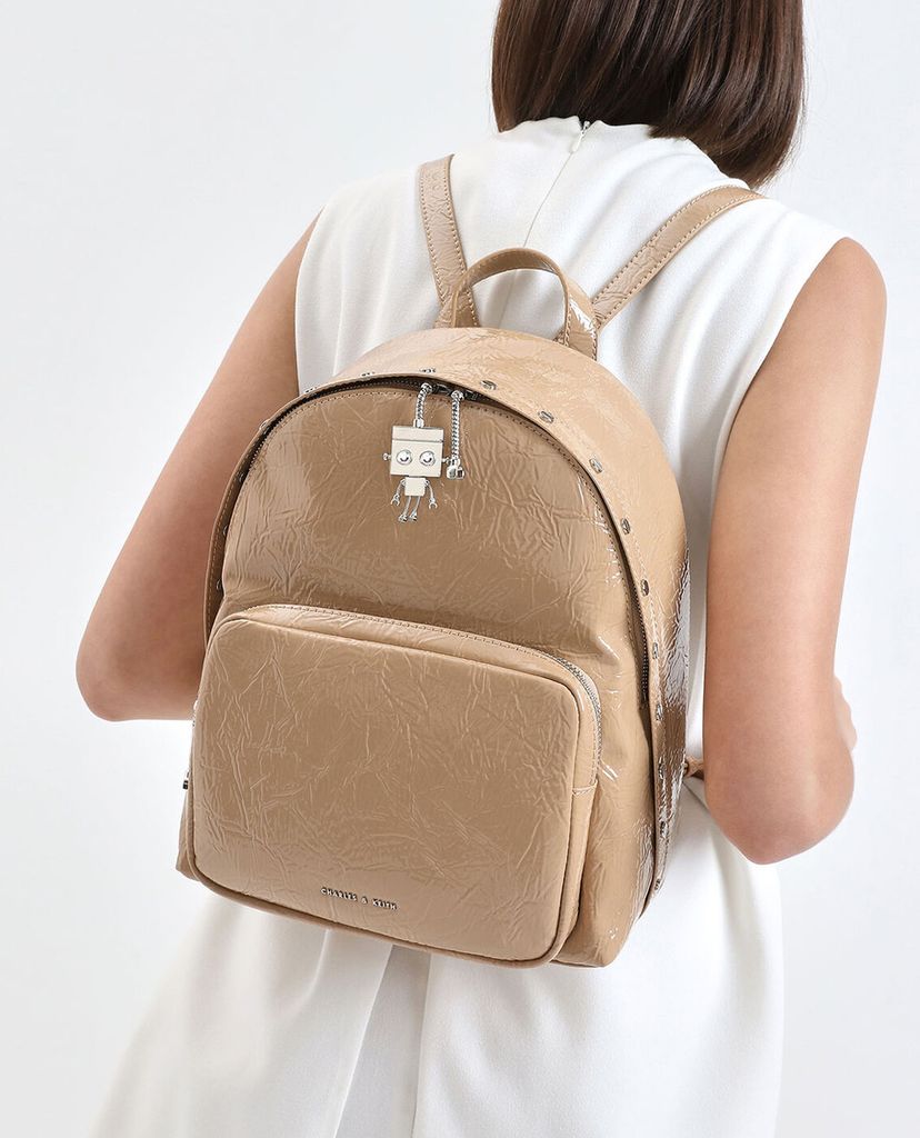 CHARLES & KEITH - Balo da gợn sóng Robot Charm Wrinkled Patent