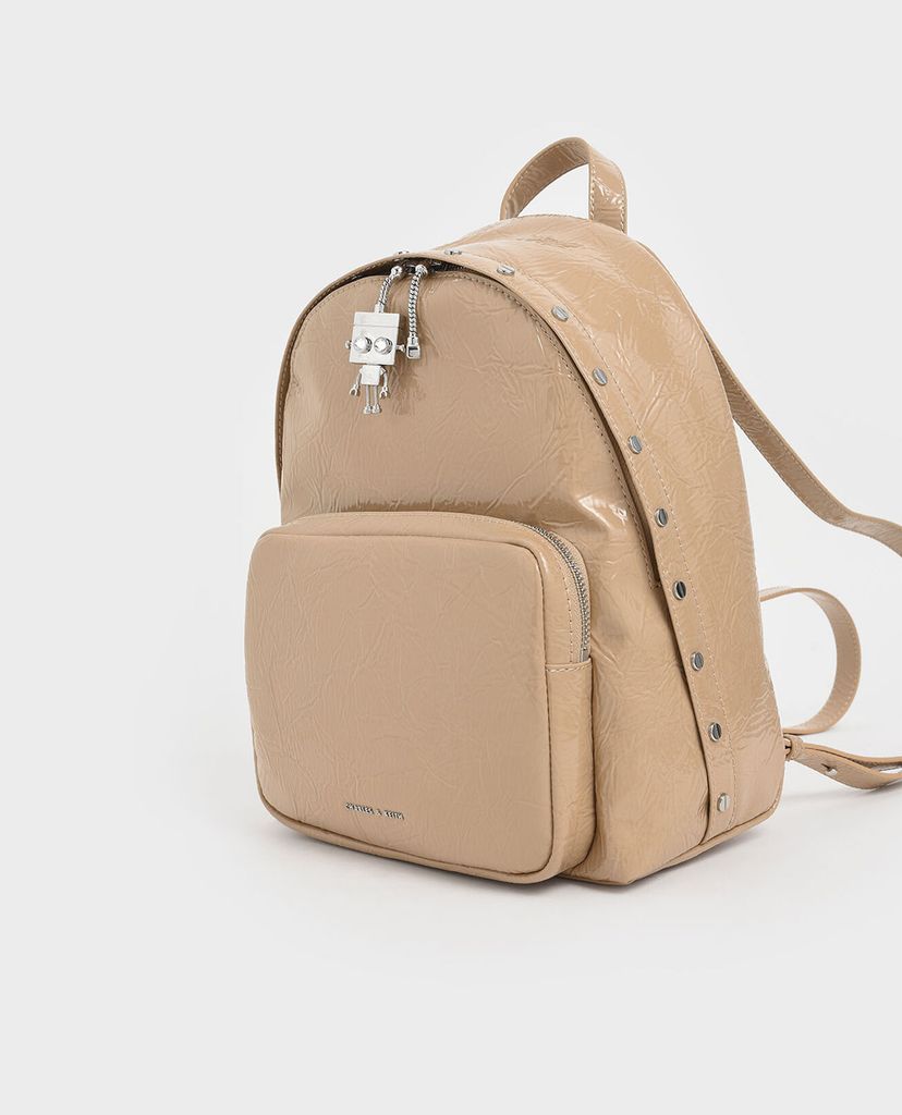 CHARLES & KEITH - Balo da gợn sóng Robot Charm Wrinkled Patent