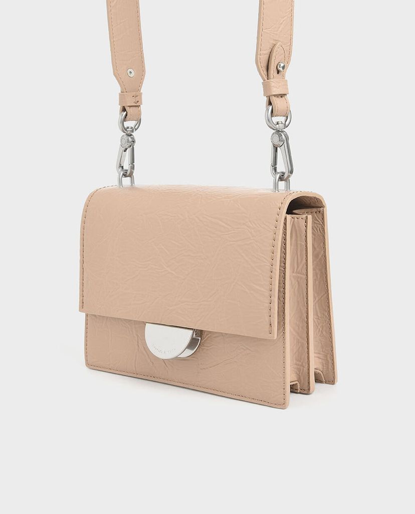 CHARLES & KEITH - Túi đeo chéo Round Metal Accent Wrinkled Effect