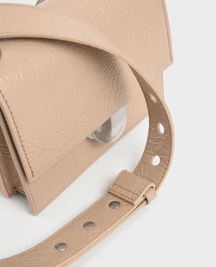 CHARLES & KEITH - Túi đeo chéo Round Metal Accent Wrinkled Effect