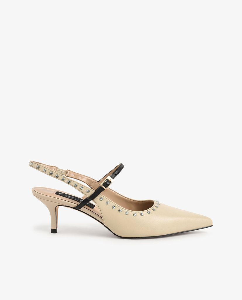 CHARLES & KEITH - Giày cao gót mũi nhọn Tweed & Leather Slingback