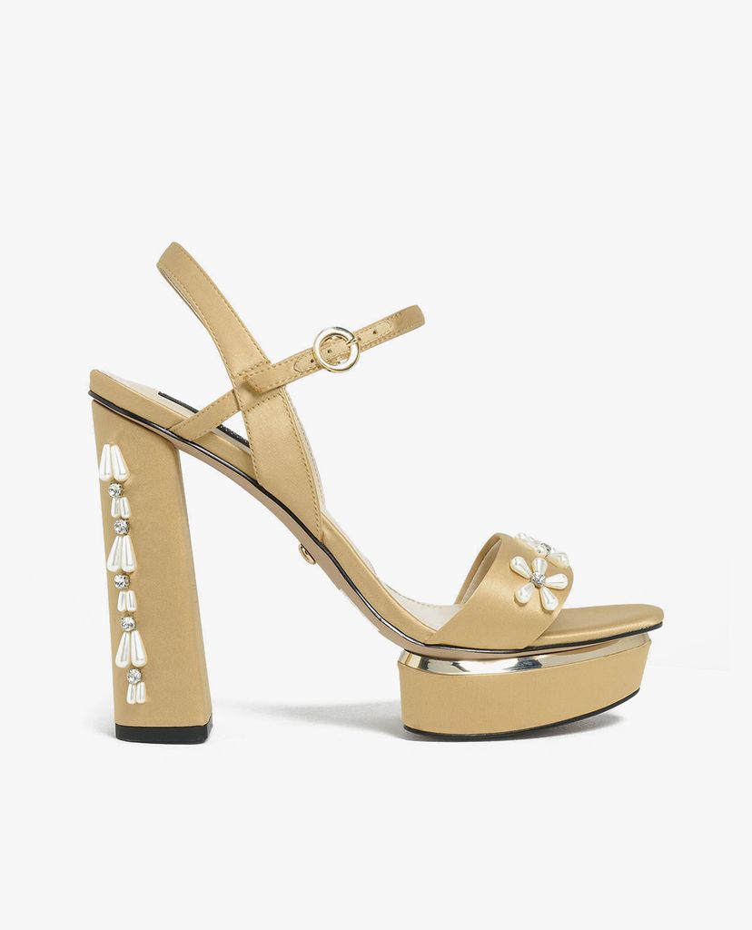 CHARLES & KEITH - Giày cao gót đế vuông Floral Embellished Satin