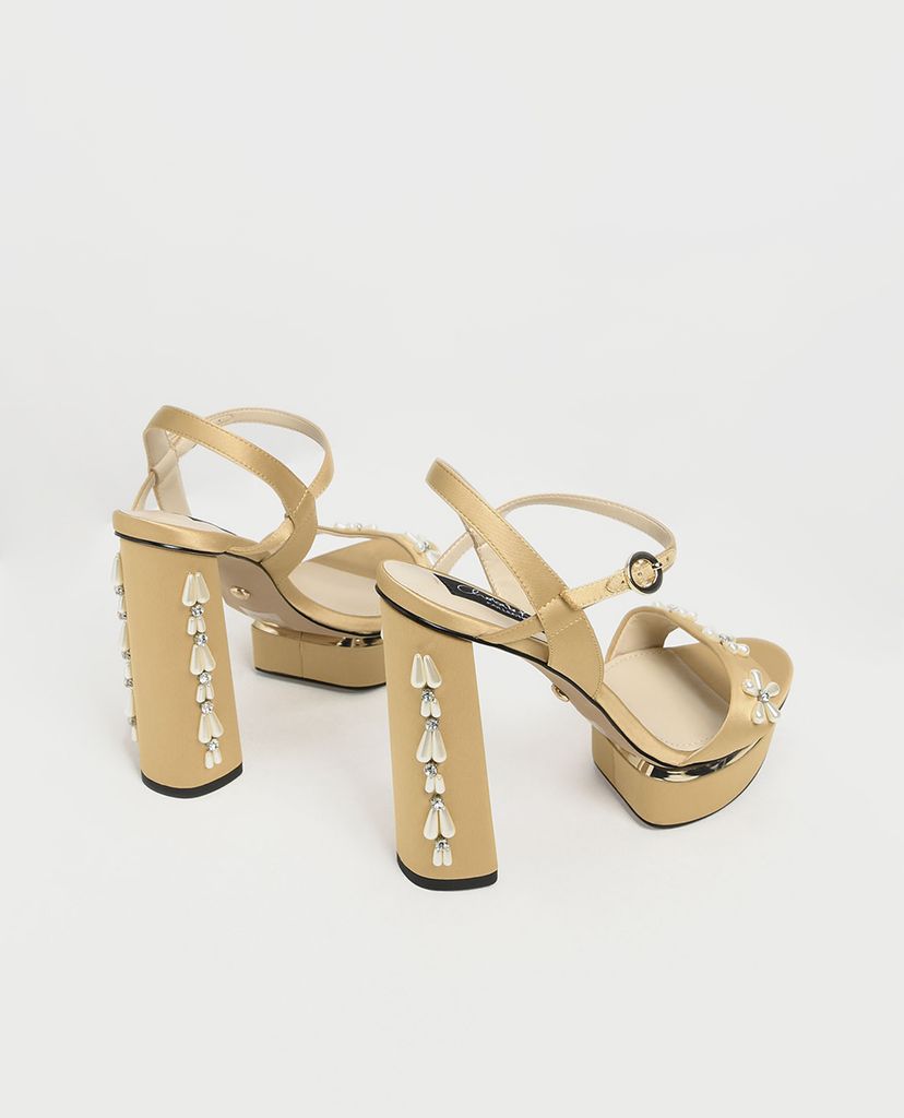 CHARLES & KEITH - Giày cao gót đế vuông Floral Embellished Satin