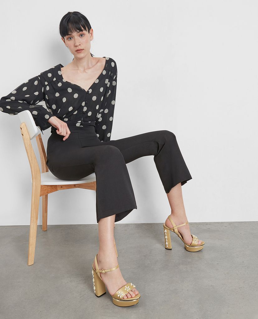 CHARLES & KEITH - Giày cao gót đế vuông Floral Embellished Satin