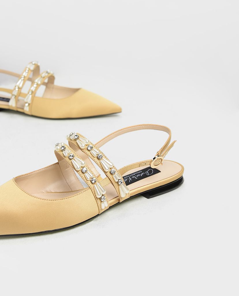 CHARLES & KEITH - Giày đế bệt mũi nhọn Pearl Embellished