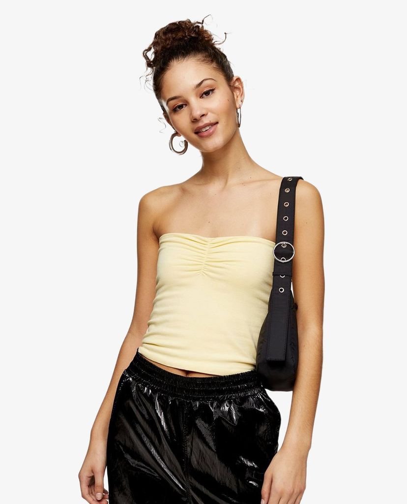 TOPSHOP - Áo croptop không dây Yellow Ruched Bandeau