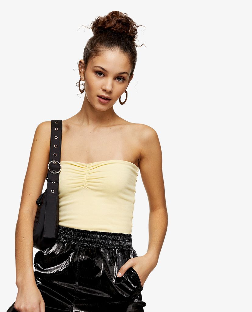 TOPSHOP - Áo croptop không dây Yellow Ruched Bandeau