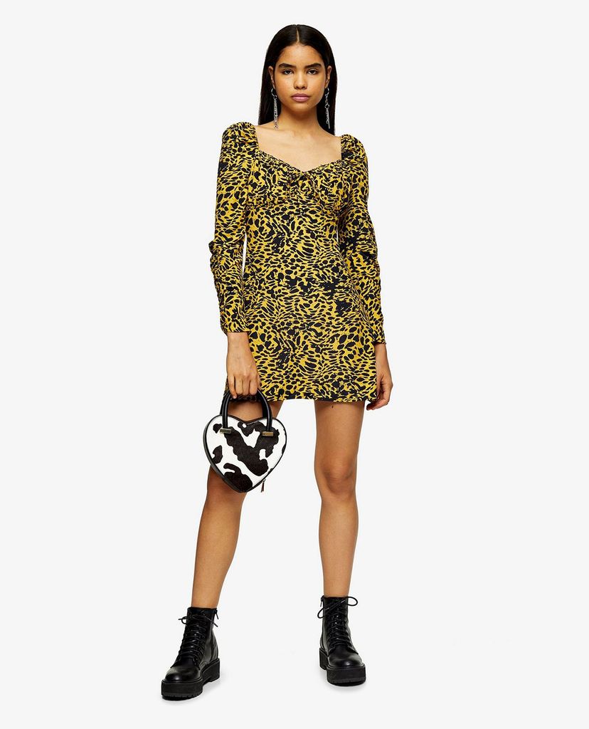 TOPSHOP - Đầm mini tay dài Yellow Animal Print