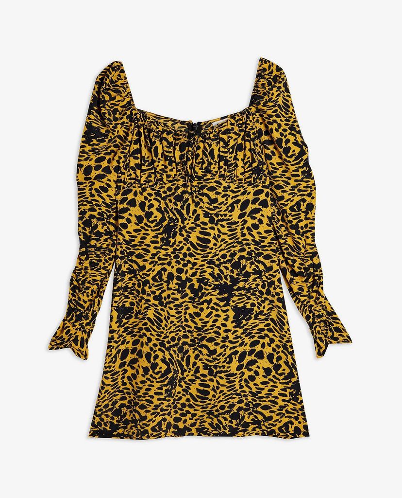 TOPSHOP - Đầm mini tay dài Yellow Animal Print