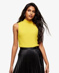 TOPSHOP - Áo ba lỗ nữ cổ cao phom ôm Yellow Fluffy Funnel Neck Knitted