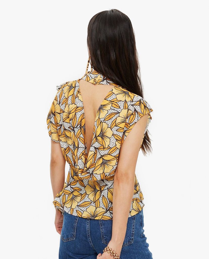 TOPSHOP - Áo kiểu nữ cổ tròn tay ngắn Spot & Floral Print Ruffle