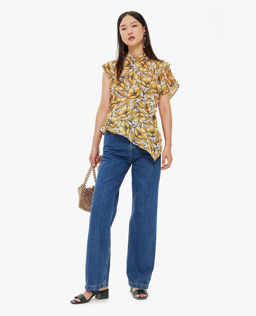 TOPSHOP - Áo kiểu nữ cổ tròn tay ngắn Spot & Floral Print Ruffle