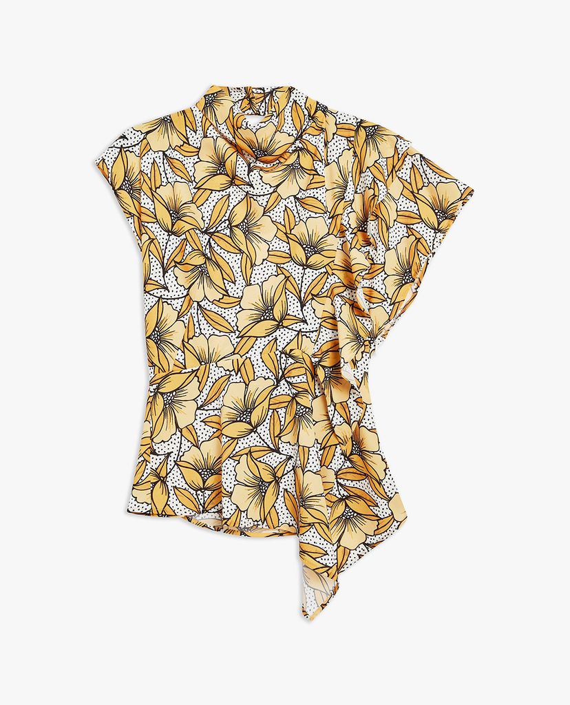 TOPSHOP - Áo kiểu nữ cổ tròn tay ngắn Spot & Floral Print Ruffle