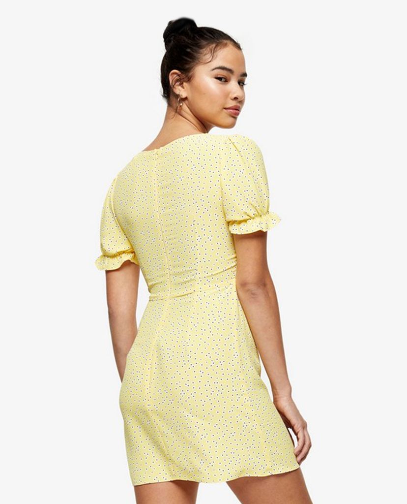 TOPSHOP - Đầm mini ngắn tay cổ vuông phối họa tiết chấm bi