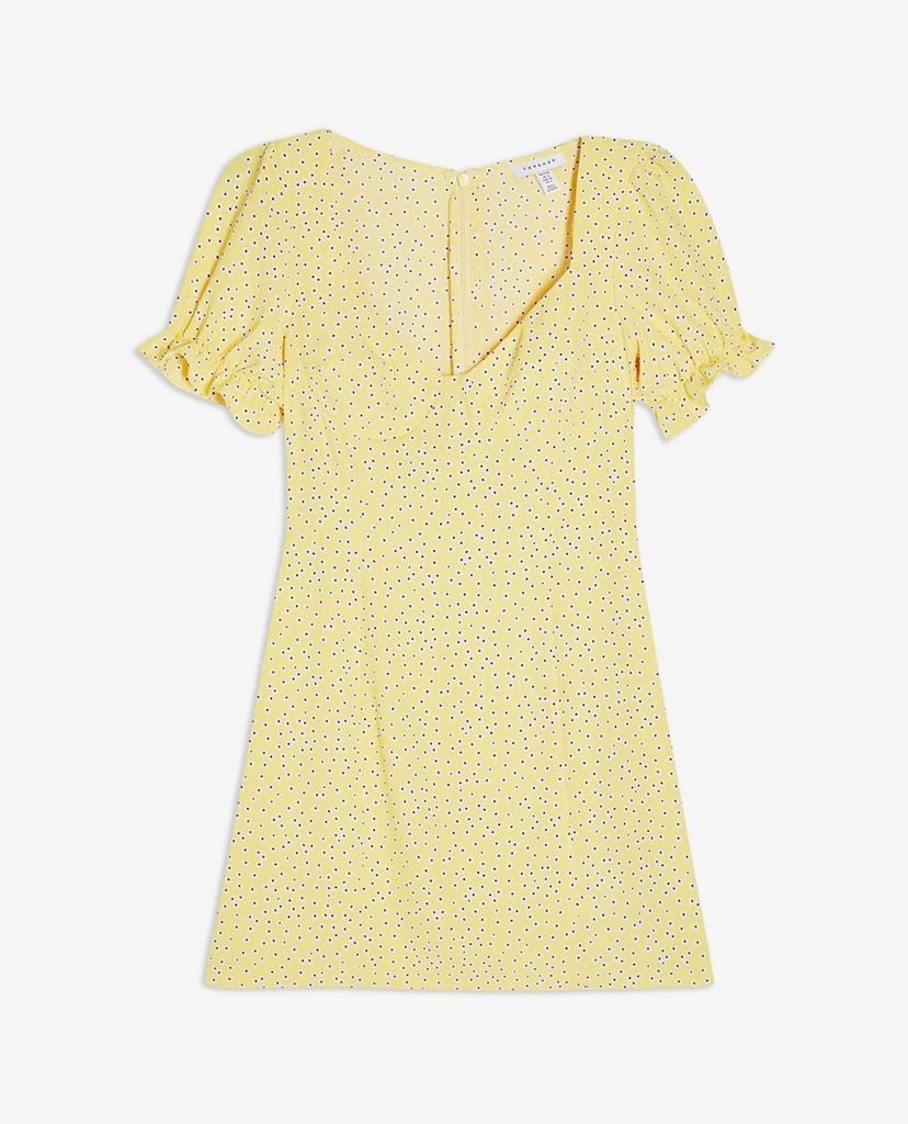 TOPSHOP - Đầm mini ngắn tay cổ vuông phối họa tiết chấm bi