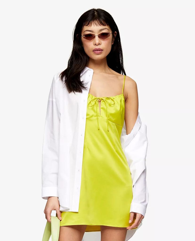 TOPSHOP - Đầm mini hai dây PETITE Neon Yellow Gathered Bust Slip