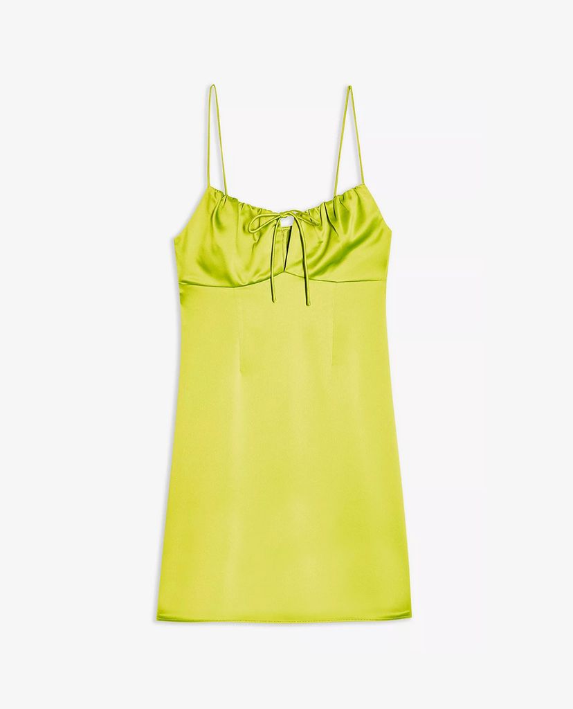 TOPSHOP - Đầm mini hai dây PETITE Neon Yellow Gathered Bust Slip