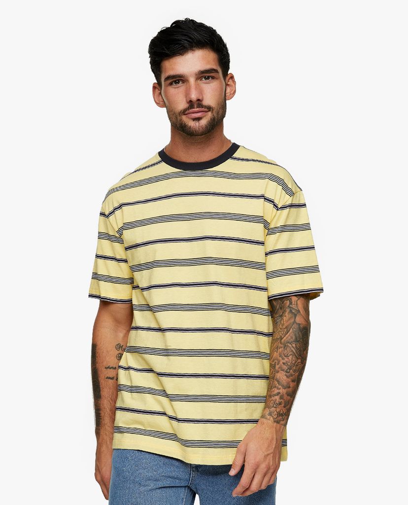 TOPMAN - Áo thun cổ tròn sọc ngang Yellow Stripe