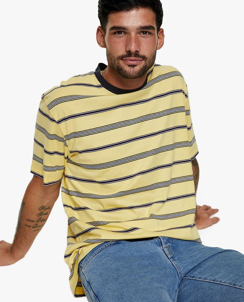 TOPMAN - Áo thun cổ tròn sọc ngang Yellow Stripe