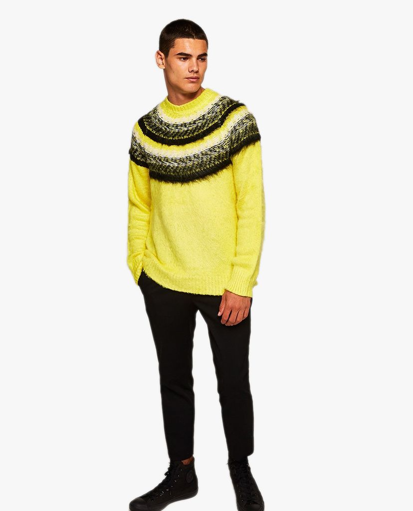 TOPMAN - Áo len nam tay dài cổ tròn Yellow Brushed