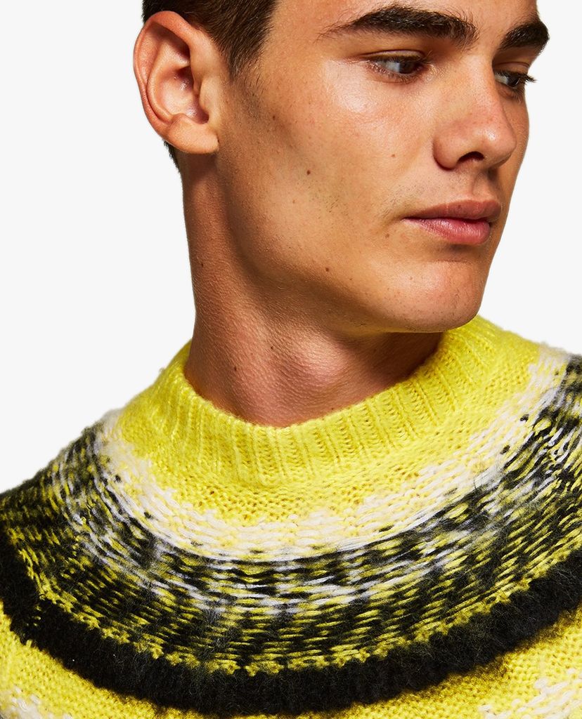 TOPMAN - Áo len nam tay dài cổ tròn Yellow Brushed
