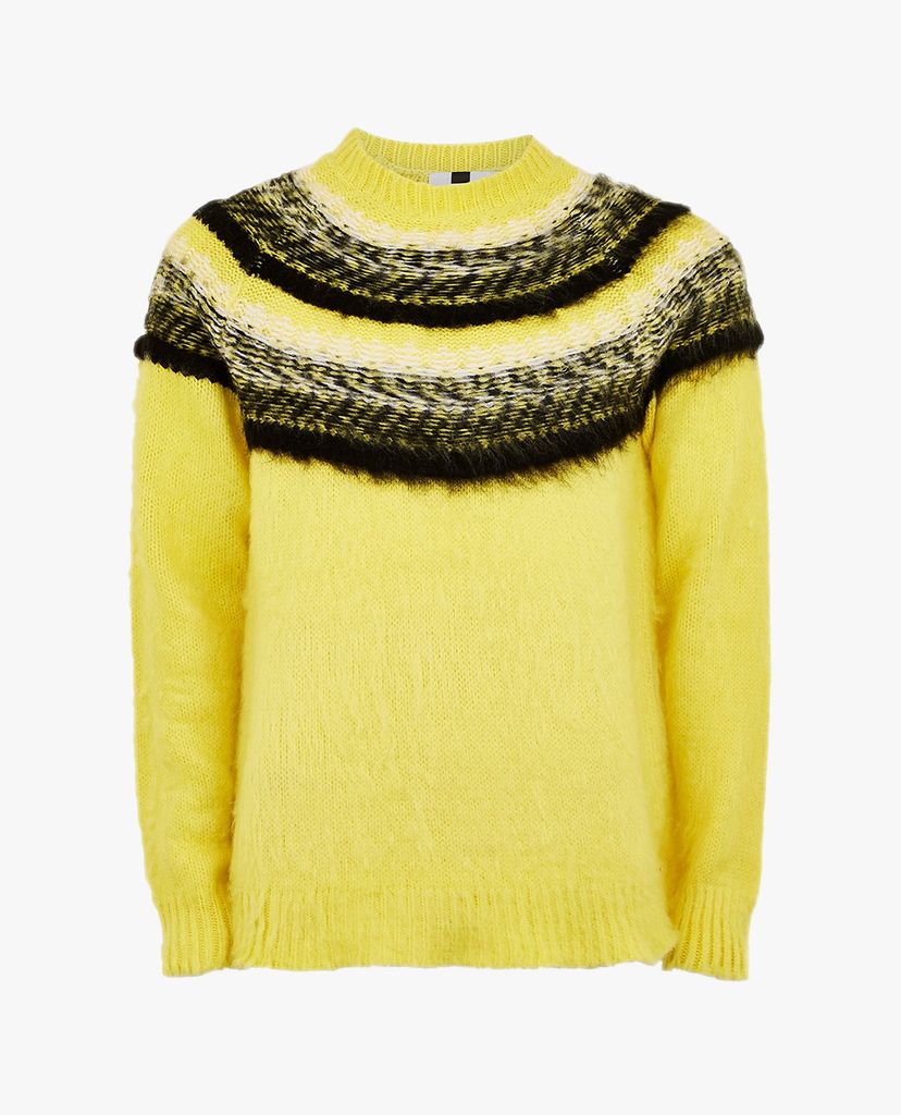 TOPMAN - Áo len nam tay dài cổ tròn Yellow Brushed