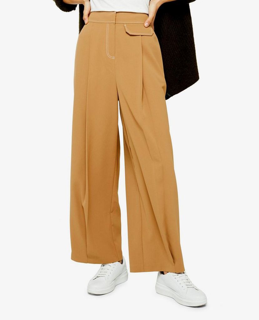 TOPSHOP - Quần kiểu nữ lưng cao ống rộng Ochre Topstitch