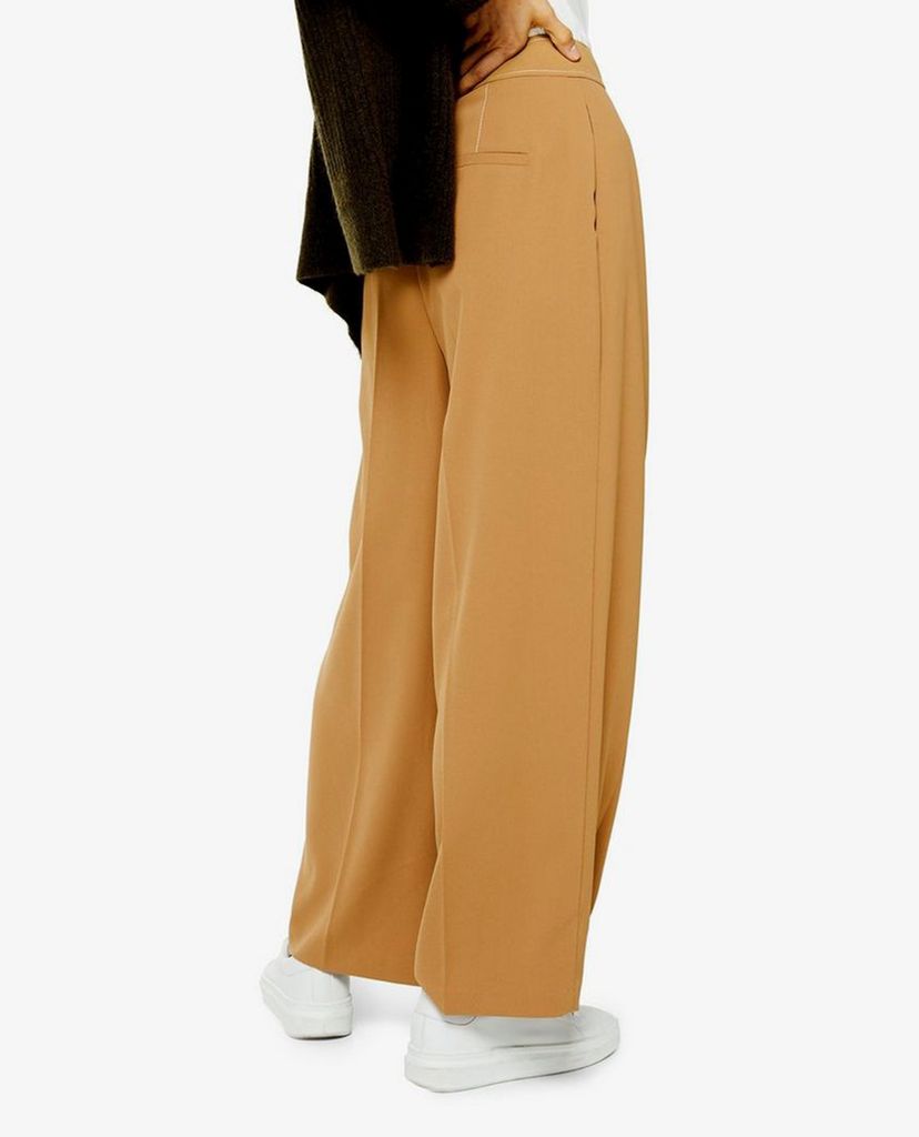 TOPSHOP - Quần kiểu nữ lưng cao ống rộng Ochre Topstitch