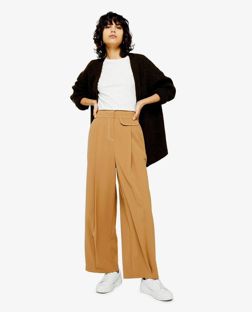 TOPSHOP - Quần kiểu nữ lưng cao ống rộng Ochre Topstitch