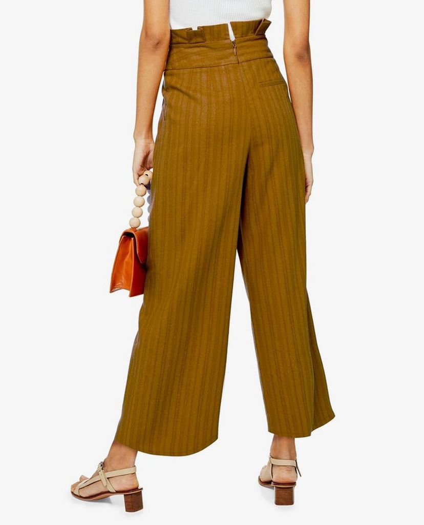 TOPSHOP - Quần kiểu nữ ống rộng Mustard Stripe Belted Crop Wide Leg