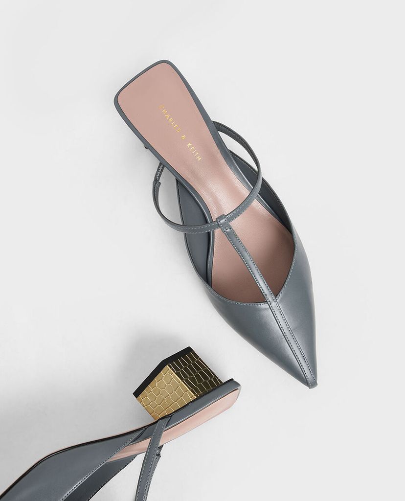 CHARLES & KEITH - Giày cao gót mũi nhọn T Bar Chrome