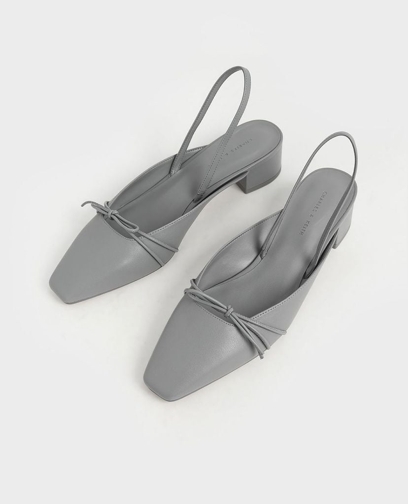 CHARLES & KEITH - Giày cao gót mũi nhọn đế vuông Front Tie Slingback